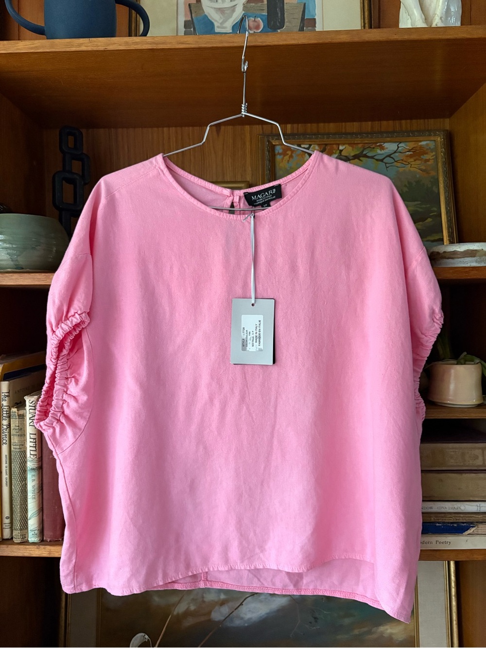 Coastal GrandmaCore Linen Blend Boxy Oversize Pink Top S NWT